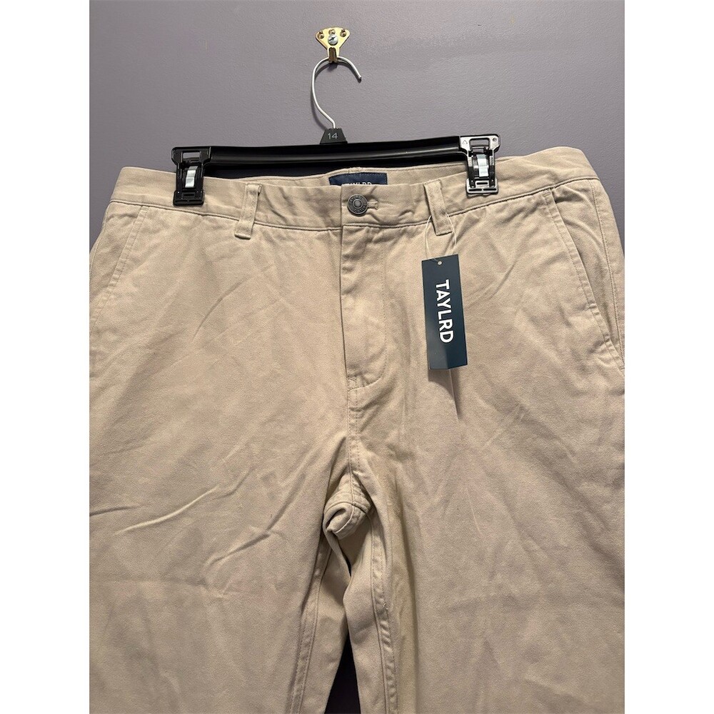 Taylrd Chino Pants Mens 34x32 Beige Flat Front Straight Leg Business - Picture 2 of 10